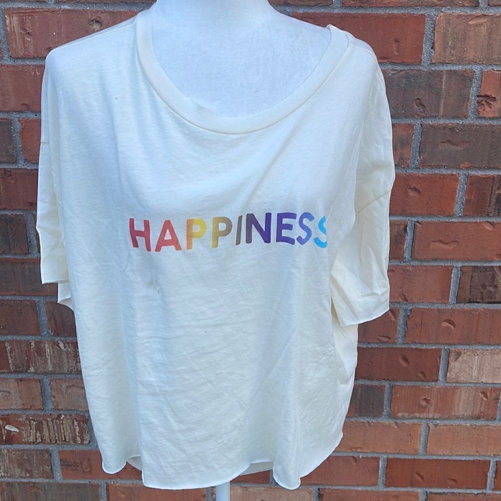 Abound Happiness T-Shirt Crop Top Short Sleeve Oversized Ivory. Small New